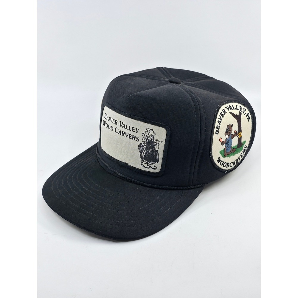 Vintage Beaver Valley Wood Carvers Snapback Hat Black Trucker‎ Cap PA Patch Mens